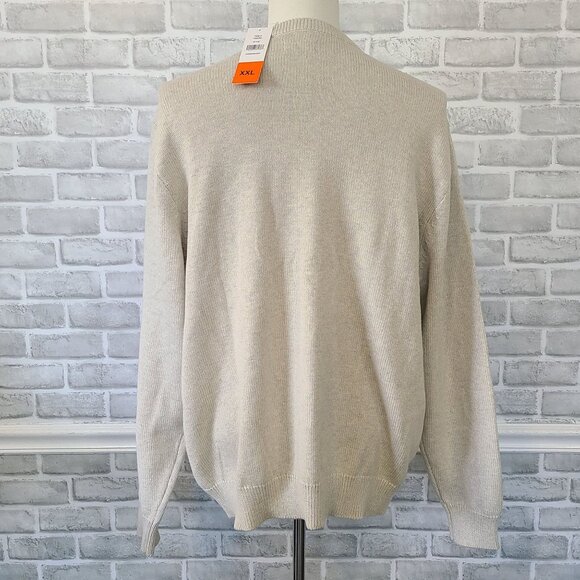 Chaps Light Beige Cotton Knit Crew Neck Long Sleeve Pullover Sweater Men XXL NEW - Picture 3 of 9
